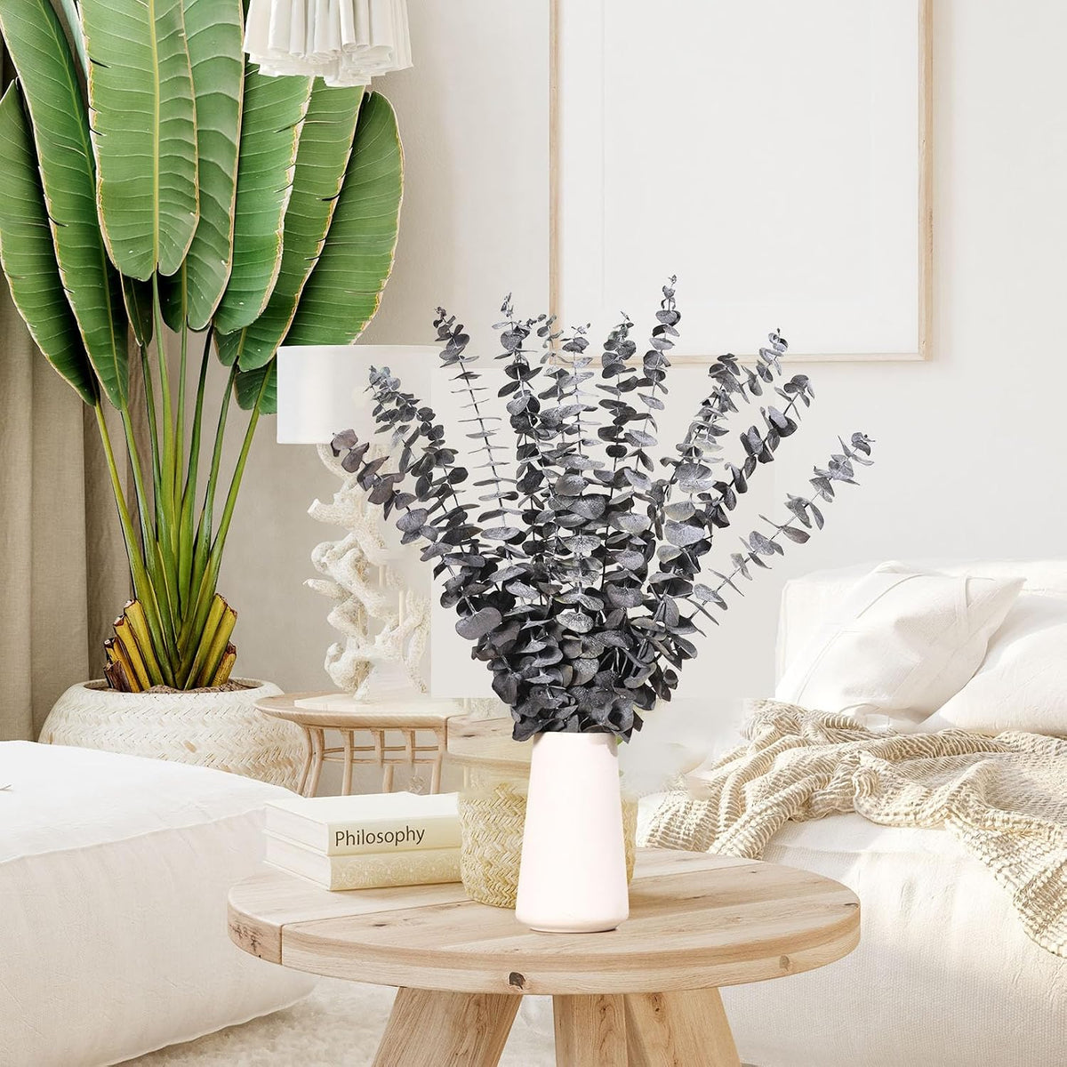 16 Pcs Dried Eucalyptus Stems, Preserved Black Plants for Shower Hanging