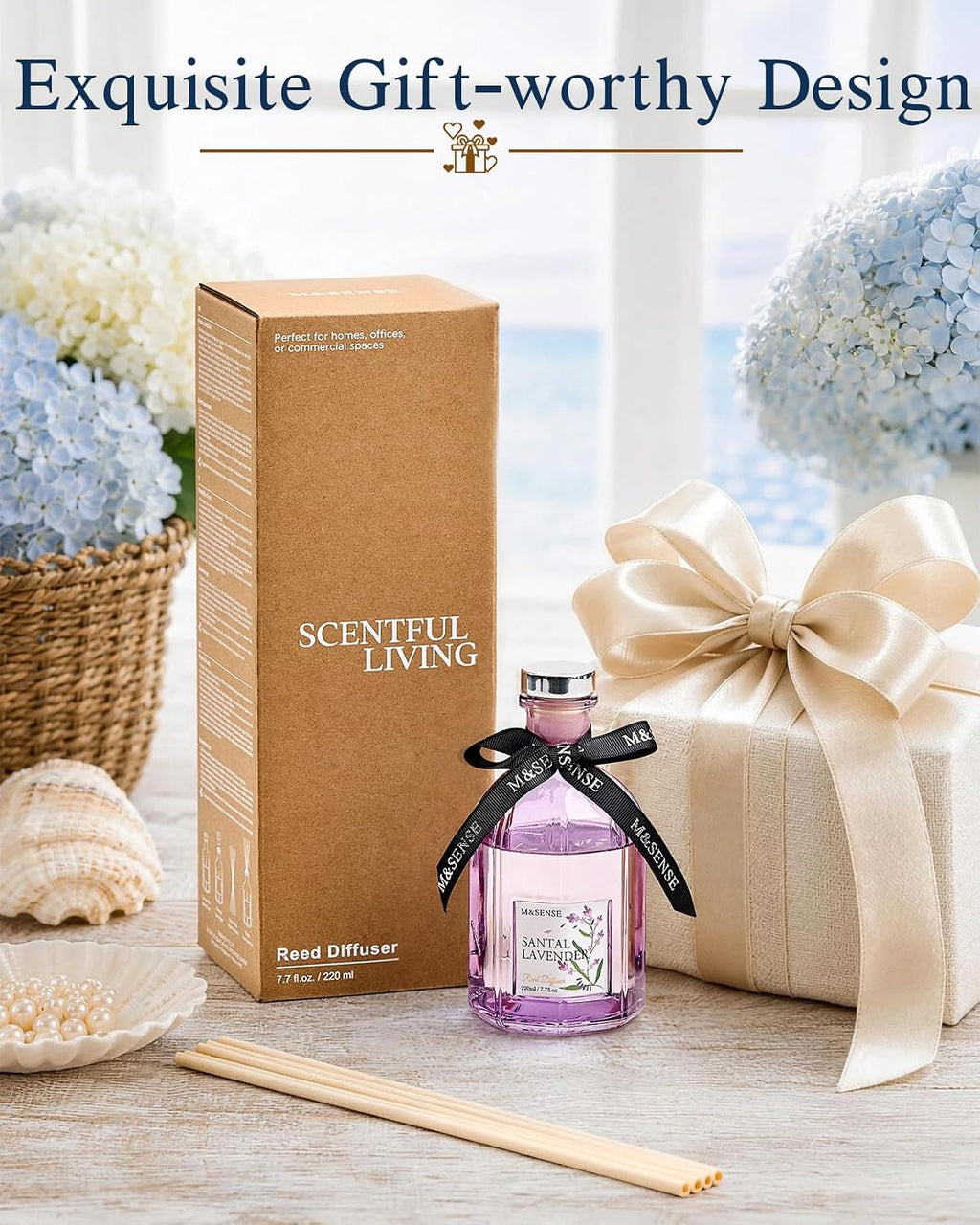 M&SENSE Reed Diffuser, Sandalwood Lavender, 7.7 oz Natural Essential Oil
