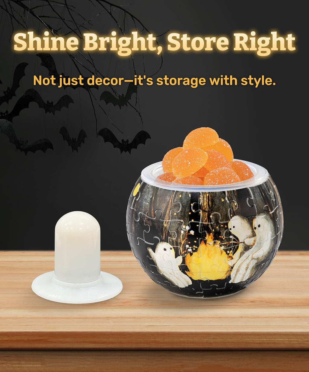 PieceRelax LED 3D Puzzle Candle Light 80 Plastic Pieces – Katherine Blower – Spooky Night Walk - Rechargeable Plastic Pumpkins for Indoor & Outdoor Spooky Decorations [KL1079]