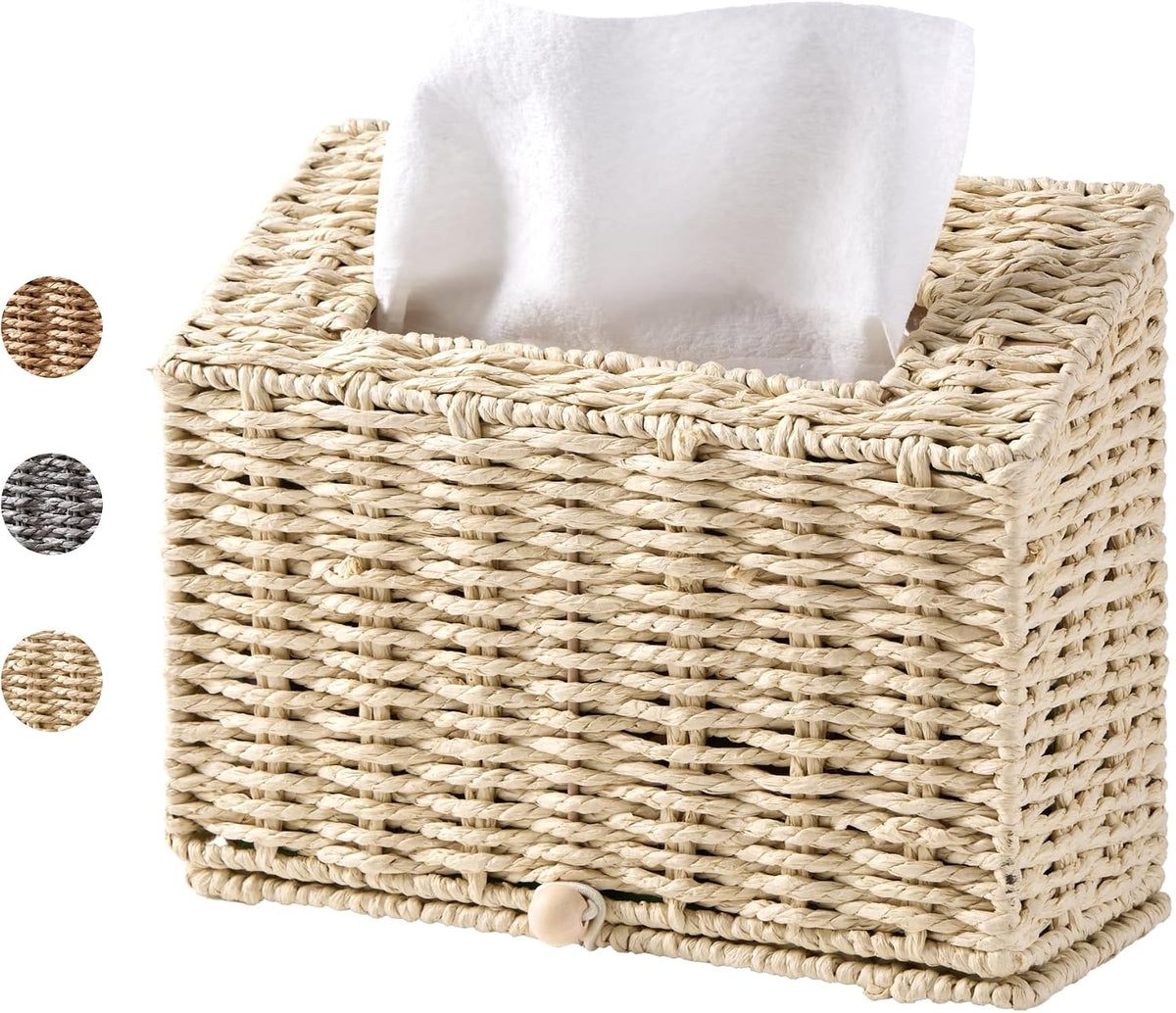 Hand Towel Box Cover, Designed for Kleenex Disposable Hand Towels, Paper Rope Tissue Box for Bathroom, Powder Room, Bedroom (Off-White)