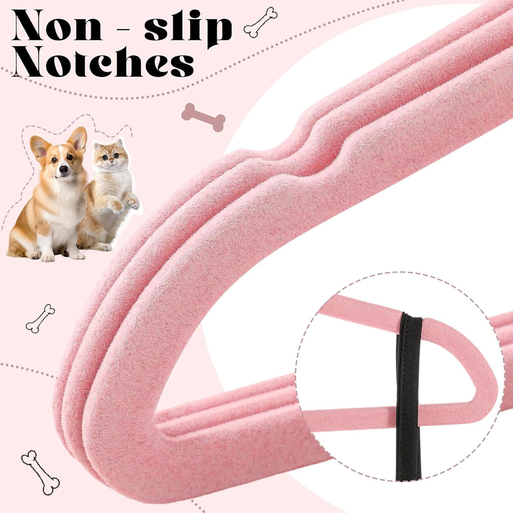 Weysat 12 Pcs Pink Pet Hangers 11" Non-Slip Velvet 360° Swivel Hook