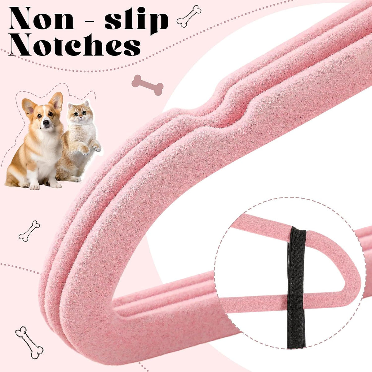 Weysat 12 Pcs Pink Pet Hangers 11" Non-Slip Velvet 360° Swivel Hook