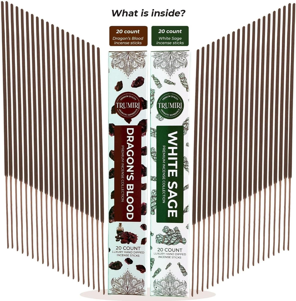 Trumiri Incense Sticks - Combo Pack of 40 Insence-Sticks - 20 Dragons Blood + 20 White Sage - Insenses - Insents - Incents - Inscense - Incence - Incienso - All Natural Incense Sticks