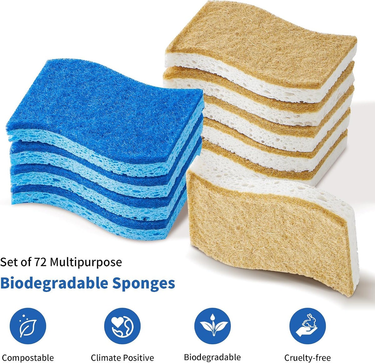 LEEPENK 72 PCS Non-Scratch Scrub Sponges,36 PCS Brown and 36 PCS Blue Kitchen Sponges for Cleaning,72 Dish Sponges for Kitchen Around the Home Bathroom & More, Non Scratch Scrub Dish Sponge for Dishes