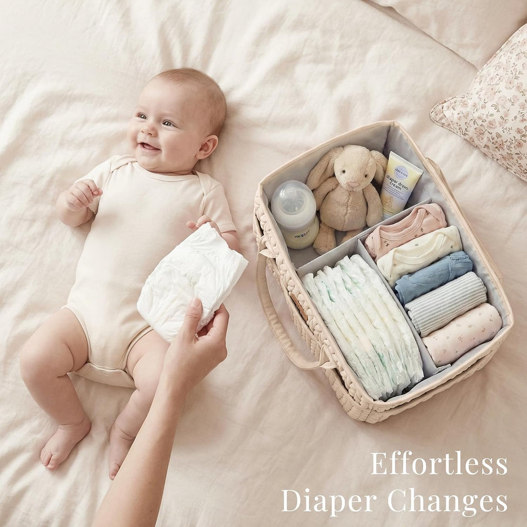 Konssy Baby Diaper Caddy Organizer, Braided Quilted Design with PU Handles