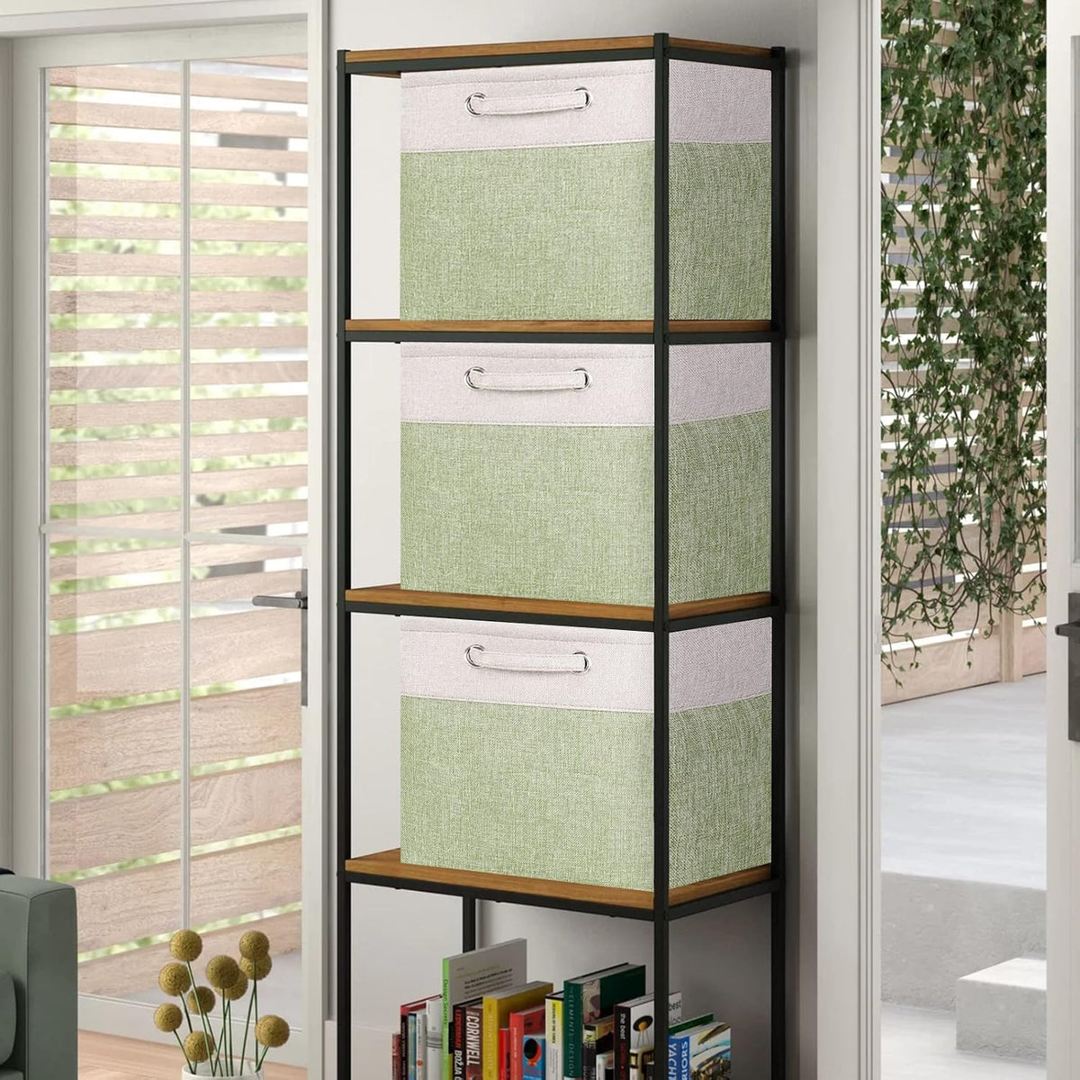 Storage Cube Bins 13x13 - 3-Pack 13x13x13 Inch Green Storage Cubes with Handles | Foldable Fabric Cube Storage Bins Organizer | Sage Green 13x13 Storage Cubes for Closet, Shelves