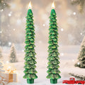 2 Pcs 10 Inch Christmas Tree Candles, Premium Natural Unscented Beeswax Christmas Tree Shaped Taper Candles with Cotton Wick, for Xmas Holiday Decor Party Banquet (Green with Gold Trim)