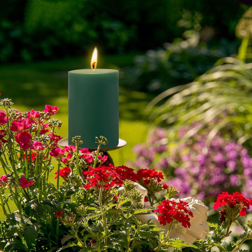 6 Pack 2x3 inch Pillar Candles, Green Unscented Votive Candle for Celebration Home Decoration, Dripless and Long Burning Time