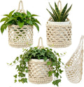 4-Pack 5-Inch Macrame Wall Plant Hangers Fits 4–5" Pots Up to 5" Tall Natural Cotton Hanging Planter Baskets for Indoor Plants, Boho-Style Woven Plant Baskets for Walls White