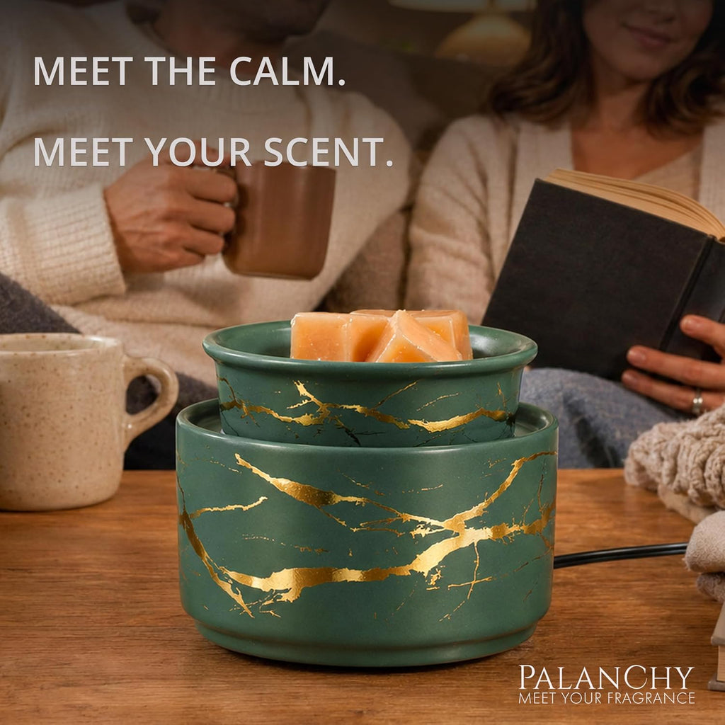 PALANCHY Green Wax Melt Warmer for Scented Wax with Gold Lightning Accents