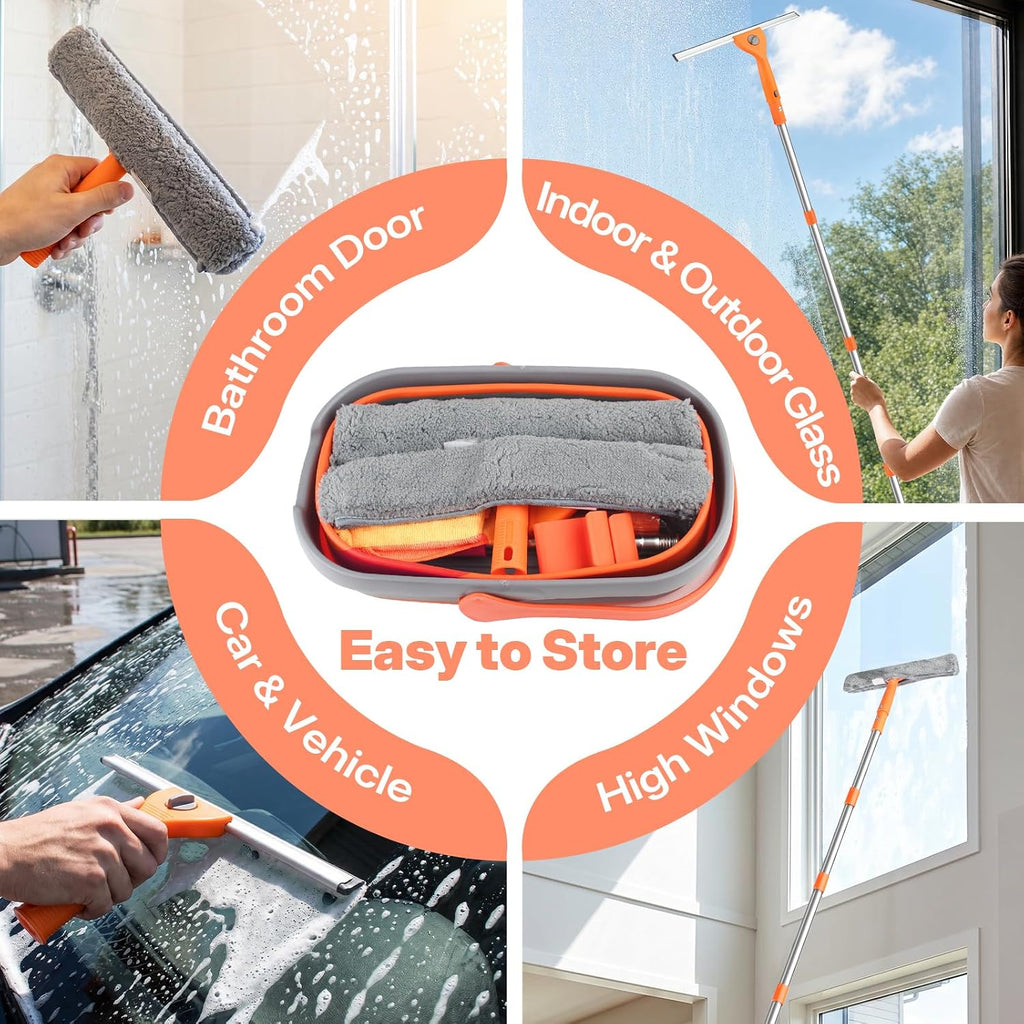 Professional Window Cleaning Kit with Collapsible Bucket for Home, Outdoor