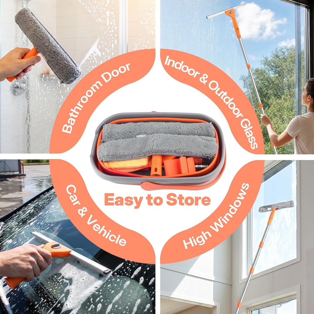 Professional Window Cleaning Kit with Collapsible Bucket for Home, Outdoor