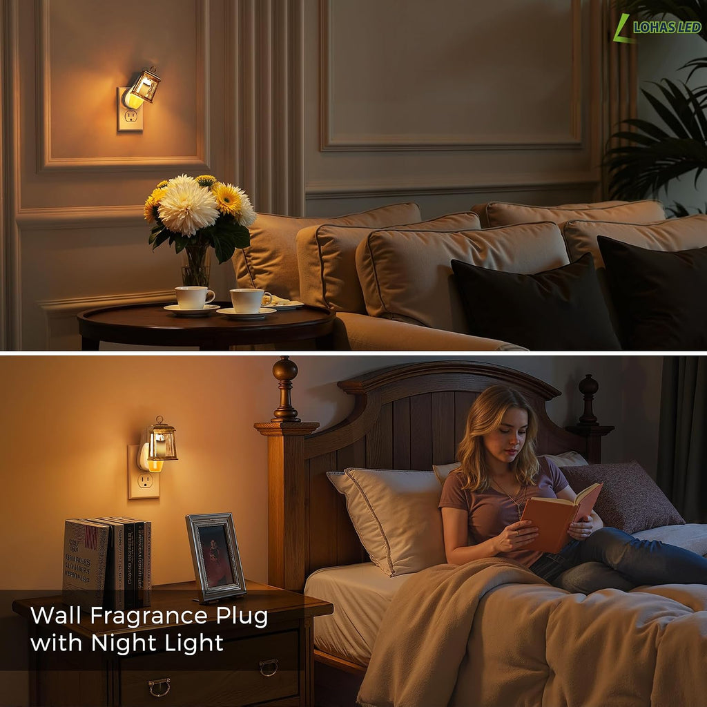 L LOHAS LED Wall Fragrance Plug in with Candle Night Light, Fits Standard Wall Fragrance Refills, WallPlug Essential Oil Diffuser with Nightlight for Hallway, Bathroom (2 Pack)