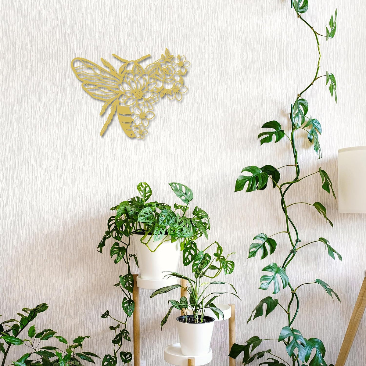 Rajukit Bohemian Bee Flower Metal Wall Art Gold for Living Room