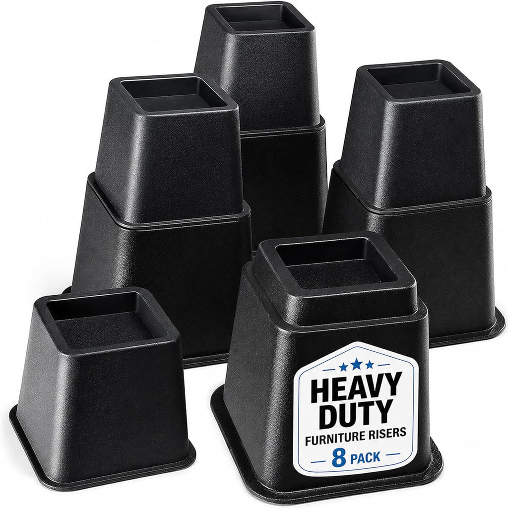 Home It Adjustable Bed Risers - Elevation in 3, 5 or 8 Inch - 4 Pack, Black