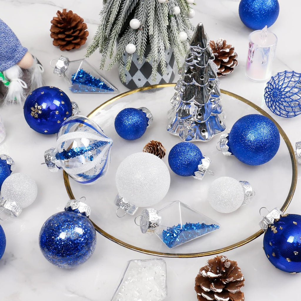 34PCS Blue/White Christmas Ball Ornaments Set for Tree Decorations