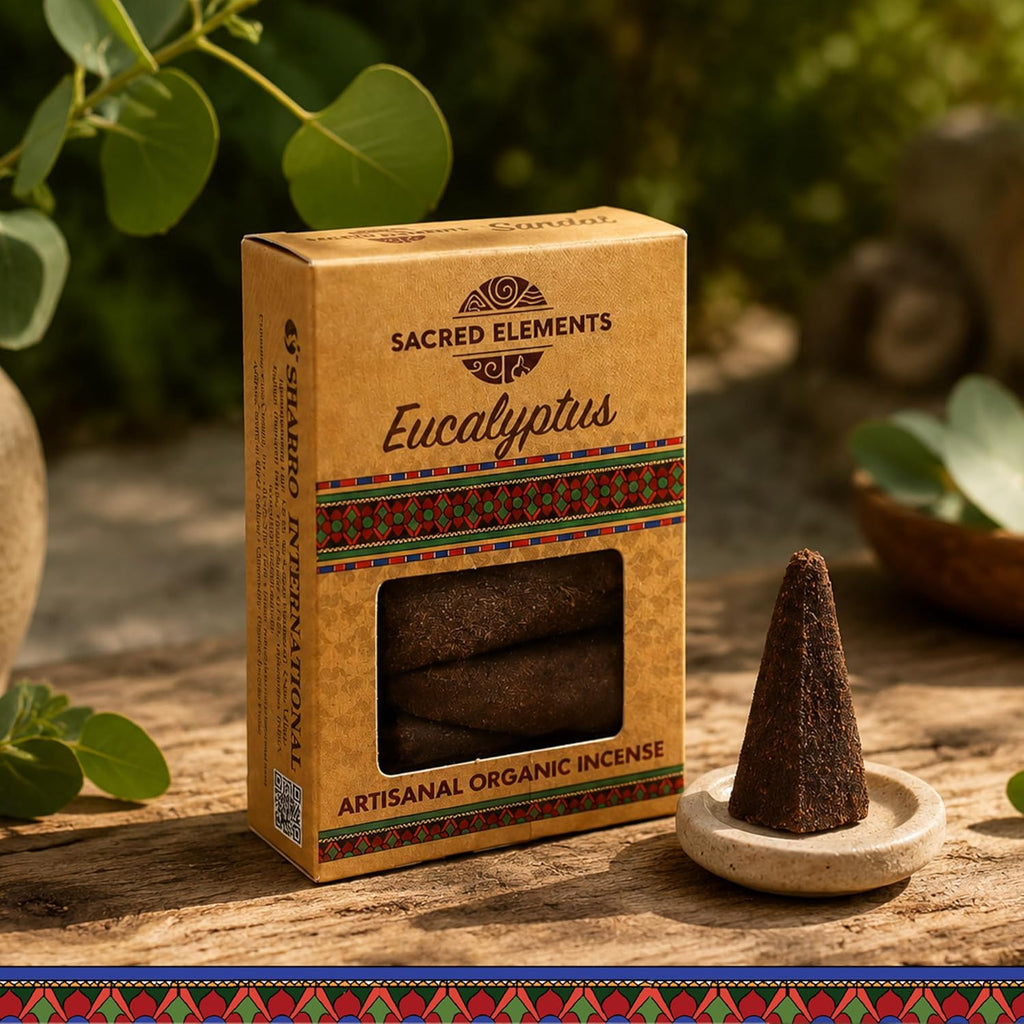 Sacred Elements Organic Incense Cones – Eucalyptus Scent (Pack of 4) | Natural Aromatherapy for Relaxation & Focus | Handcrafted, Low Smoke, Long-Lasting Fragrance for Home & Workspace