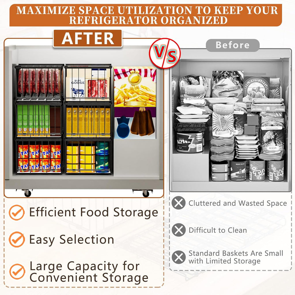 Large Freezer Organizer Bins for 5 to 9 Cu.Ft,Quick Expand/Collapse,6PACK