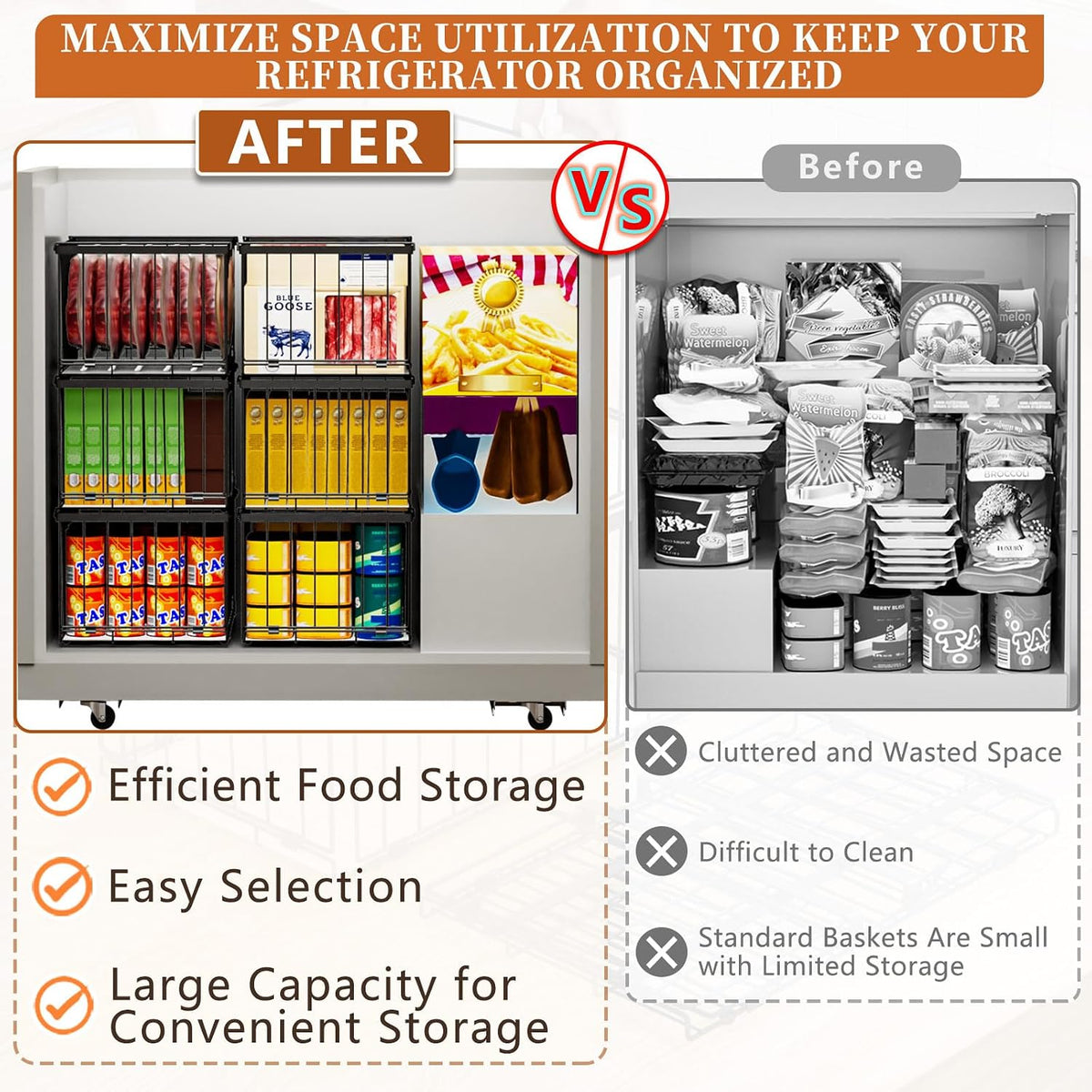 Large Freezer Organizer Bins for 5 to 9 Cu.Ft,Quick Expand/Collapse,4PACK