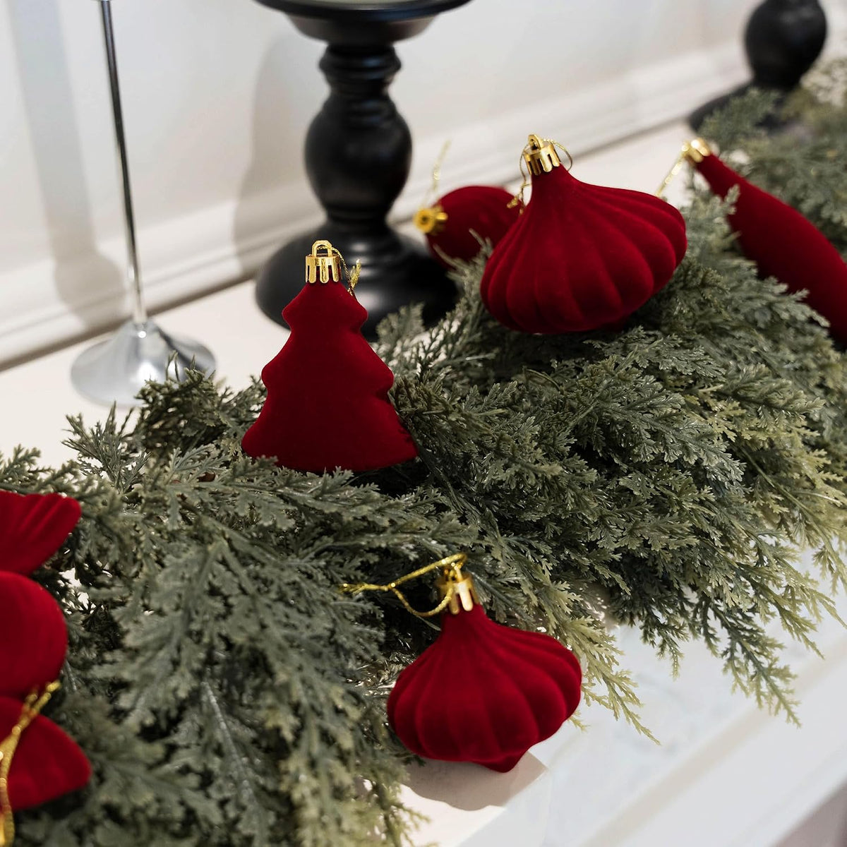 30PCS Red Velvet Christmas Ornaments Set,Burgundy Velvet Ornaments for Tree