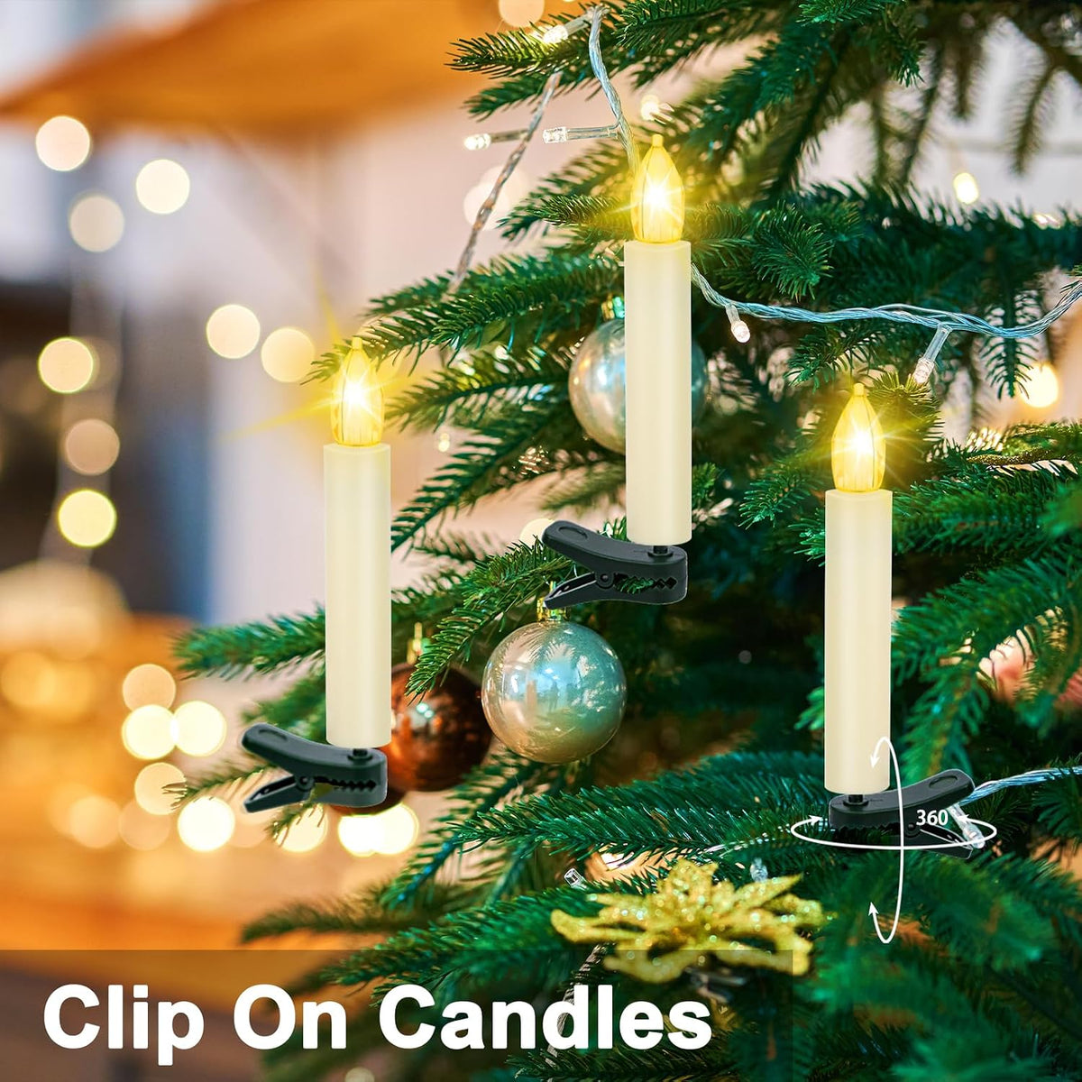 LED Christmas Candles, Flickering Clip on Candles for Christmas Tree, Battery Operated with Remote Timer, Warm White Light, Flameless Taper Candle for Home Christmas Decor, Set of 30