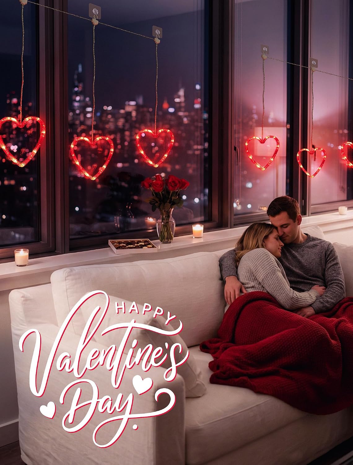 woohaha Heart Valentine's Day Window Lights, 30LED Red