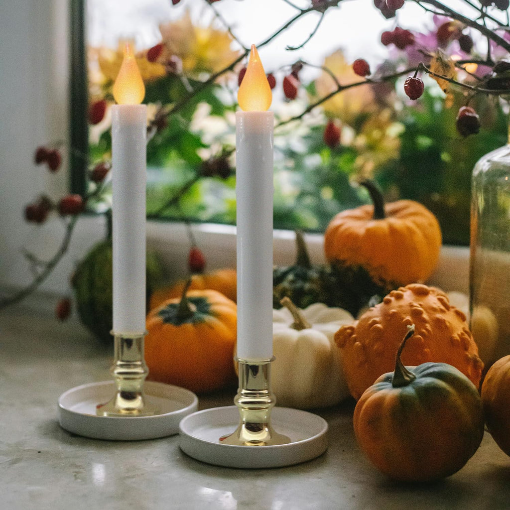 FURORA LIGHTING White 9.9" LED Taper Candles with Gold Holders, 6-Pack