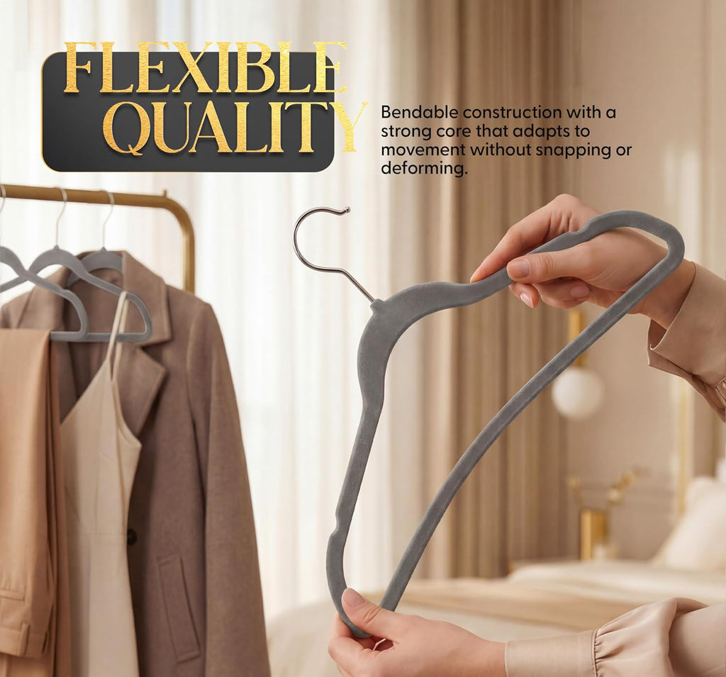 Beddora Velvet Hangers 50-Pack,Grey Non-Slip Slim Space-Saving Closet Organizer, Suit & Coat Hangers, Heavy-Duty, 360° Swivel Hook