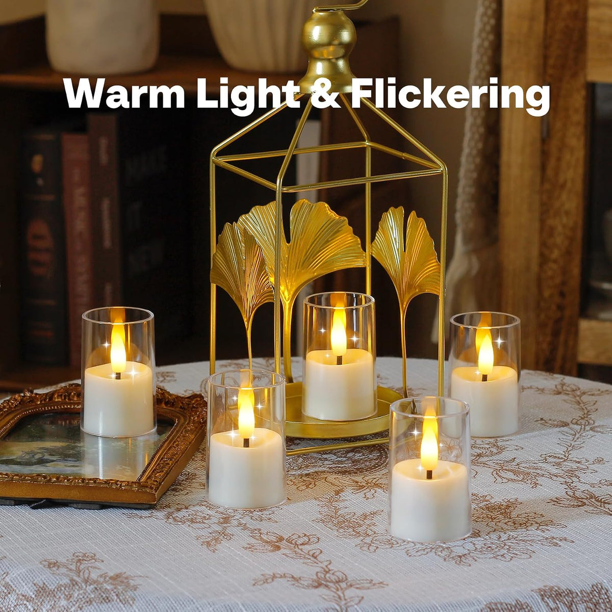 Yeelida 15pcs Battery Operated 1.7" x2.5" Clear Acrylic Remote LED Tea Lights, Flameless 2/4/6/8h Timer Fake Ivory Bulk Votive Candles with Batteries, Flickering Warm Light Pure Plastic Tealights