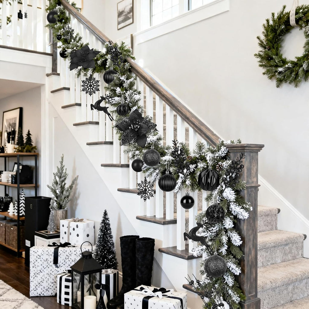 Ouddy Decor 105 Pcs Black Christmas Tree Ball Ornaments Decorations Set