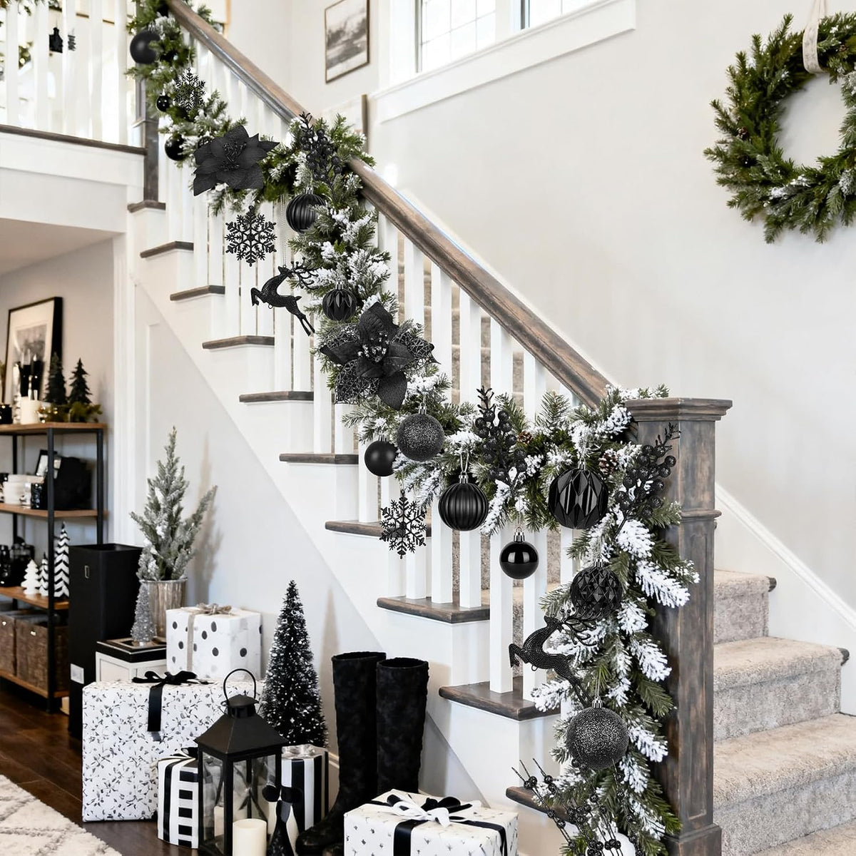 Ouddy Decor 105 Pcs Black Christmas Tree Ball Ornaments Decorations Set