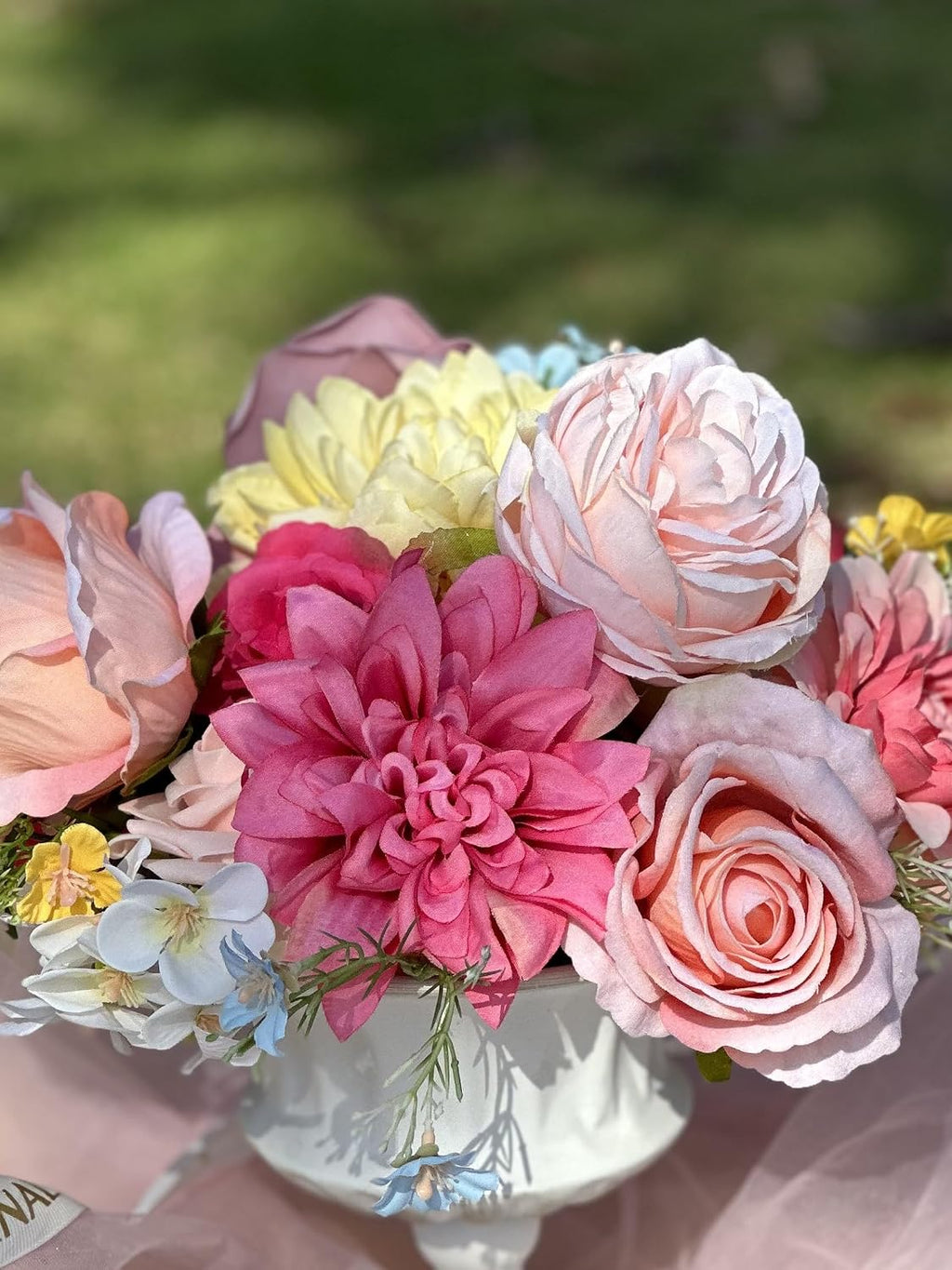 Artificial Flower Box Set Pink & Yellow Silk Flowers Rose Faux Flowers for DIY Bouquets Centerpieces Arrangements Table Decor Baby Shower Party Home Decor (Pink & Yellow)