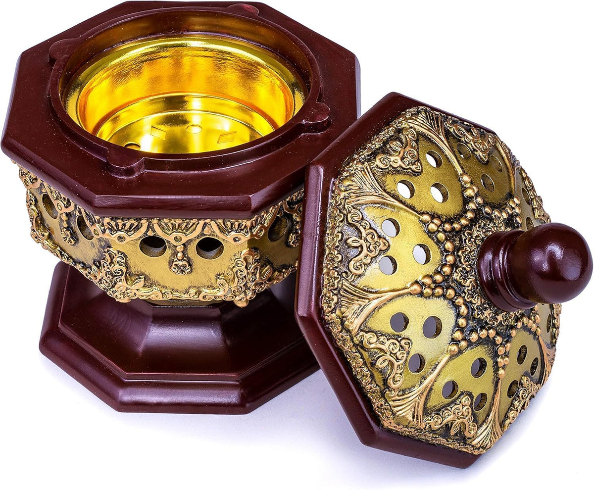 AM Lux Octagon Incense Burner – Bakhoor & Cone Holder | Charcoal Resin Burner for Frankincense, Myrrh & Aromatherapy | Decorative Mabkhara for Home, Office & Meditation Room Decor (Octagon Bronze)