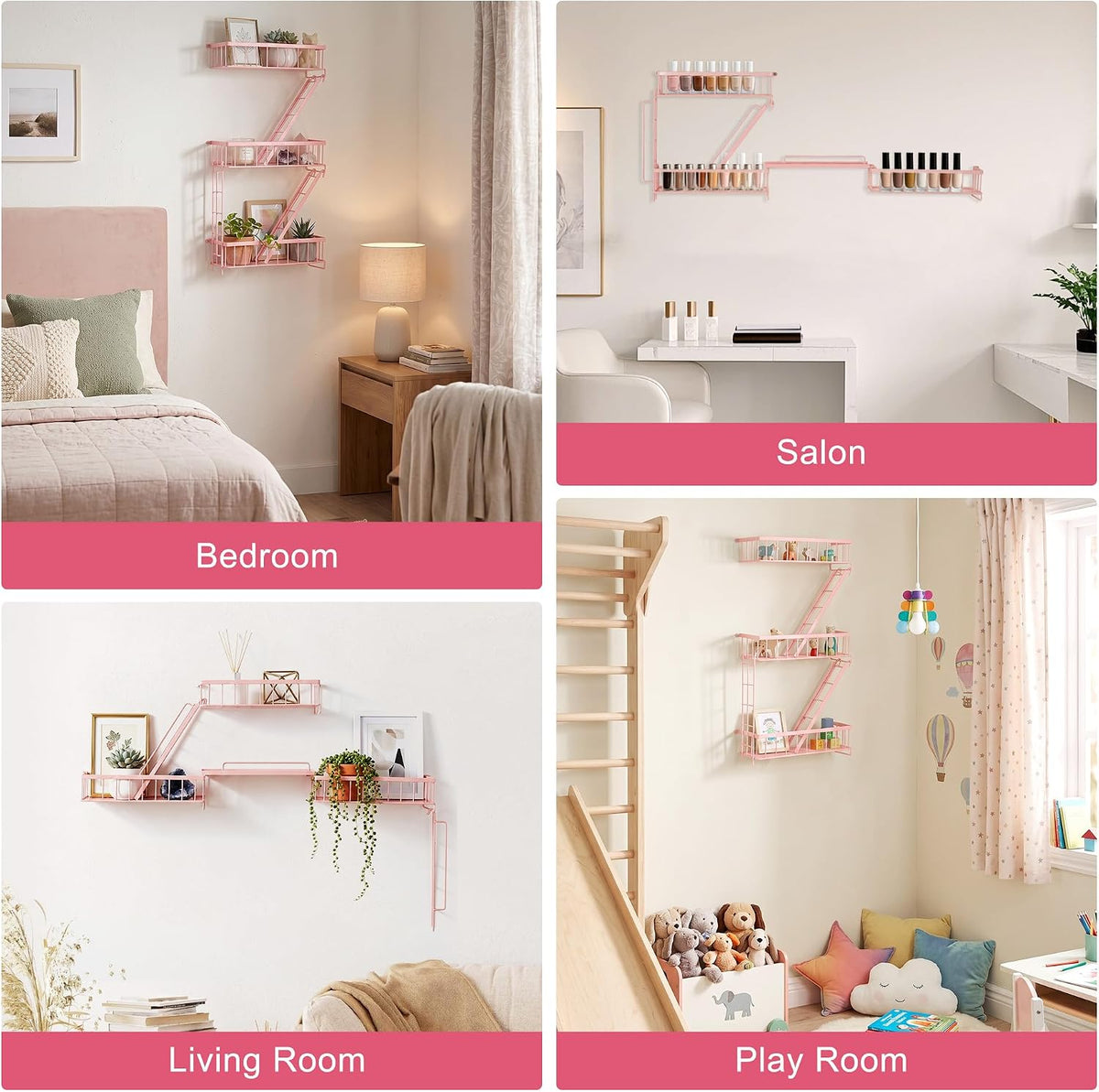 SweetSage Fire Escape Shelf - Pink Wall Decor Floating Shelves, Cute Metal Ladder Shelving for Bedroom, Home Decor Display (3-Tier)