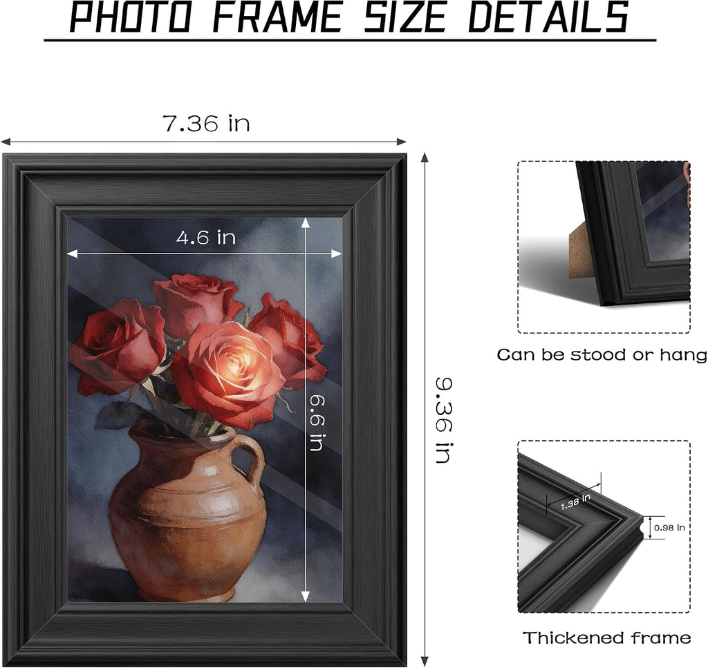 PEALSN 5x7 Picture Frame, Real Glass Front and Black Backboard, Black