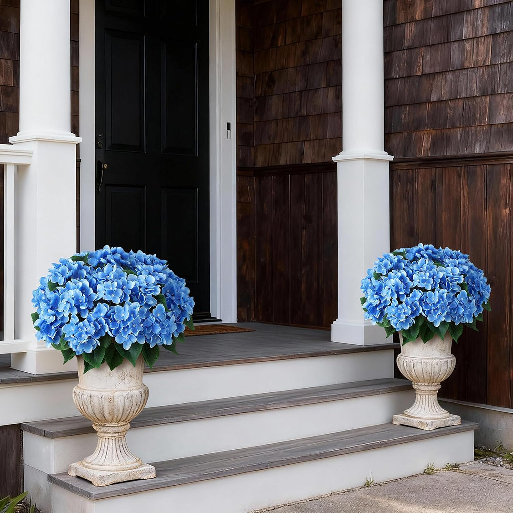 2 Sets Artificial Hydrangea Flower Topiary Ball Trees for Porch (Blue)