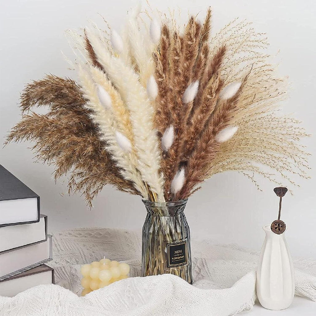 Natural Dried Pampas Grass Decor - 17.5" 130Pcs Fluffy Pampas Grass Bouquet