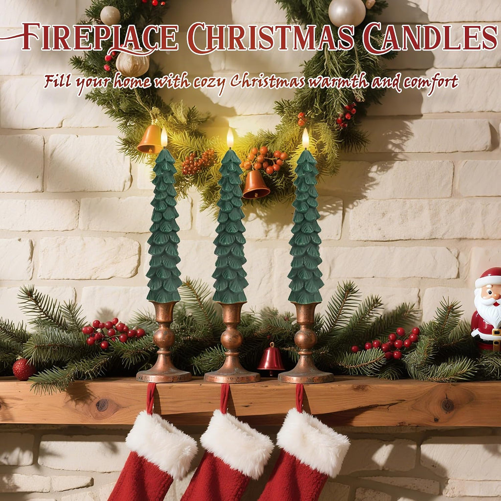 JOIONE Flameless Christmas Tree Taper Candles with Remote Set of 3, Green