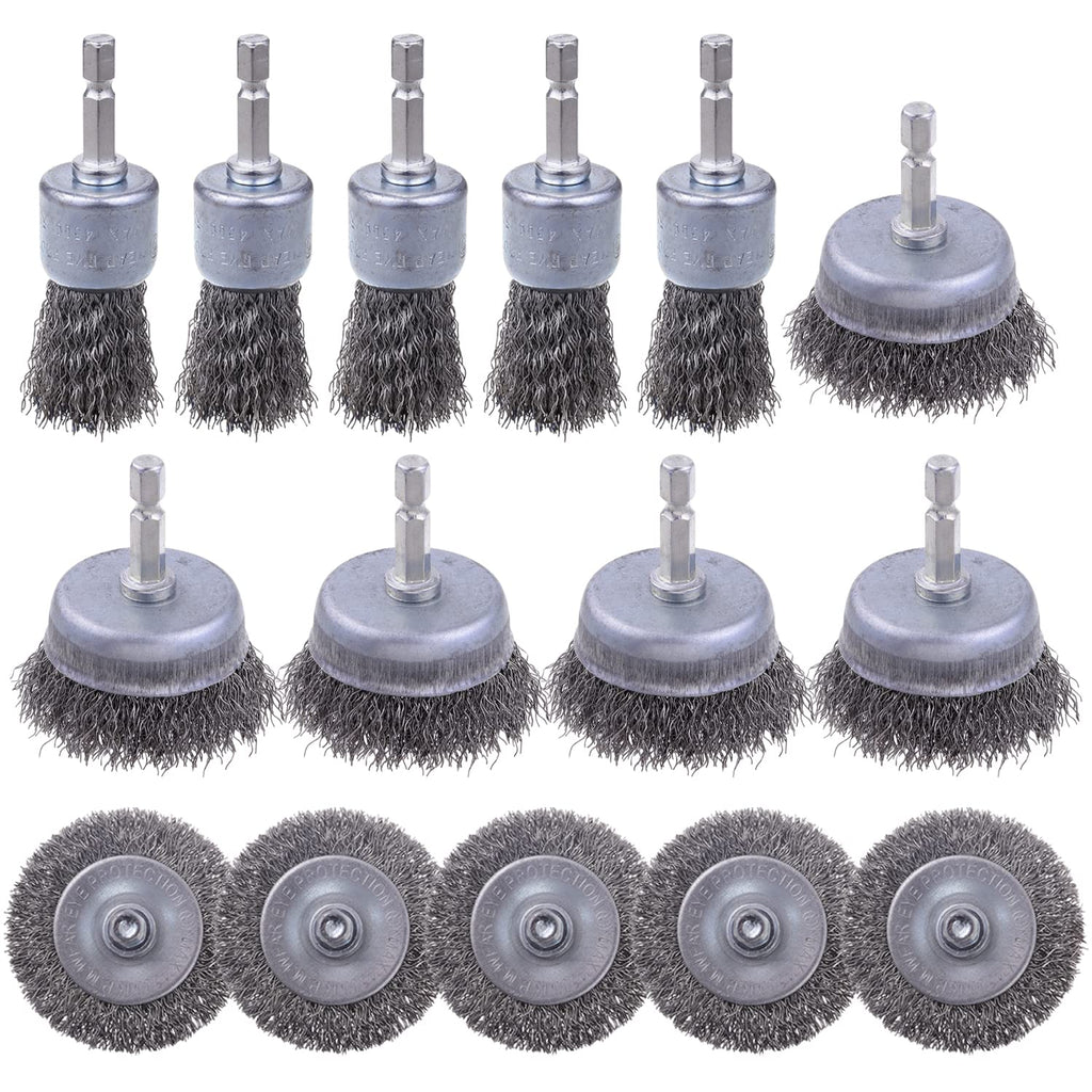 15 Pack Carbon Steel Wire Wheel Brush, Rocaris Cup Brush, Pen Brush Set