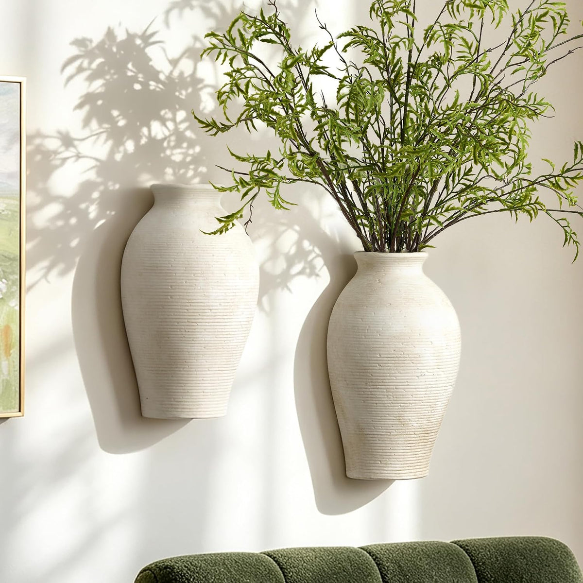 Vanselia 2 Pack Ceramic Wall Vase Home Decor Hanging Planter (12" Rustic)