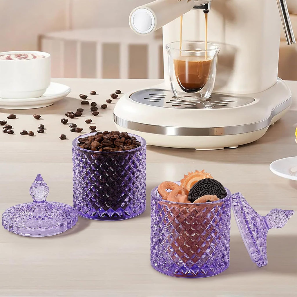 2 Pack Qtip Holder Apothecary Jars with Lid, Thick Glass, Purple