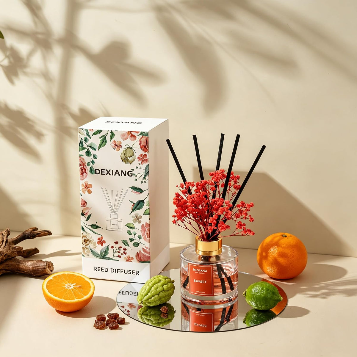 Reed Diffuser Set,3.38 fl oz (100 ml) Sunset Oil Diffusers with 6 Reed Sticks for Bathroom Shelf Decor Home Fragrance Reed Diffuser