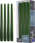 Hyoola 12 Pack Tall Taper Candles - 12 Inch Hunter Green Dripless, Unscented Dinner Candle - Paraffin Wax with Cotton Wicks - 10 Hour Burn Time