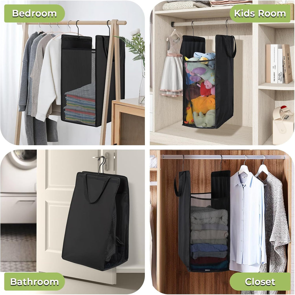 FENTEC 1 Pack Black Hanging Laundry Hamper，Laundry Hamper Bag with Handles