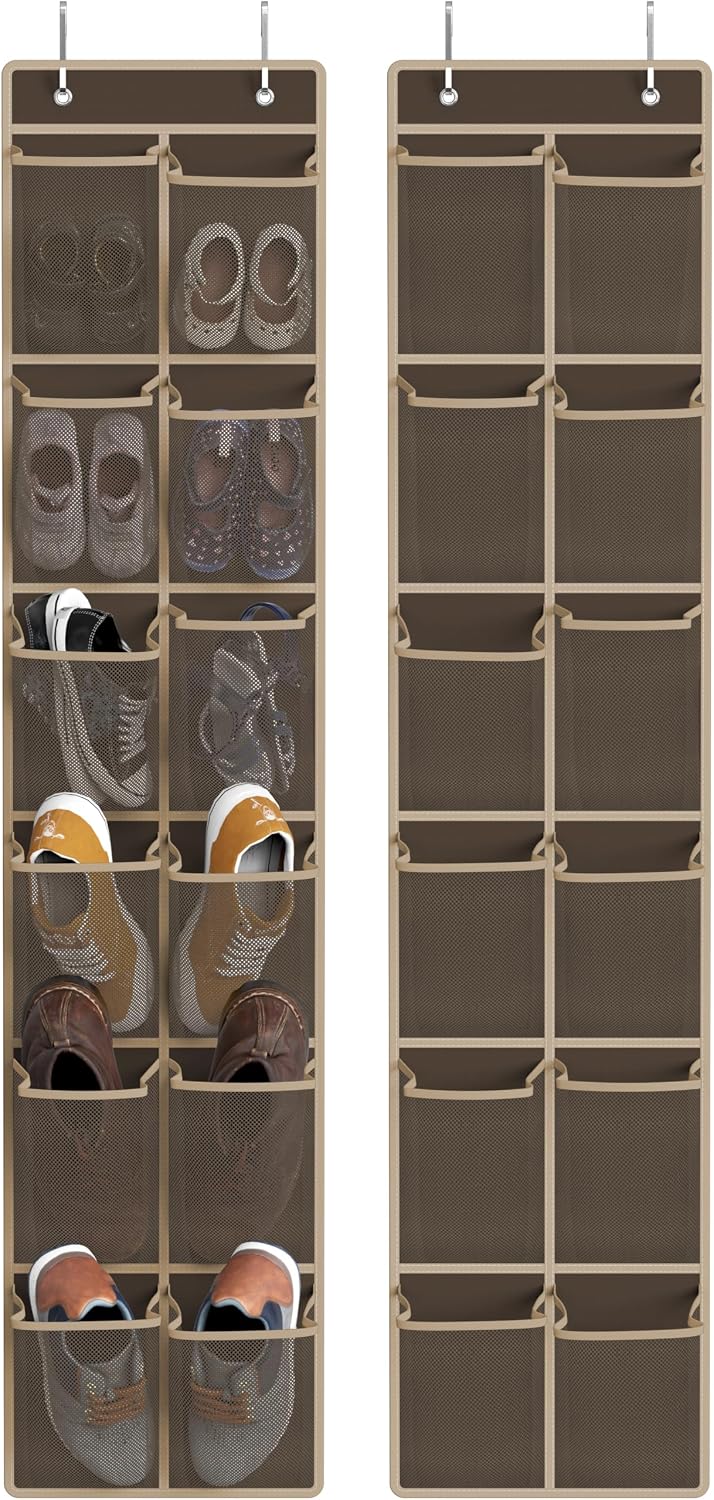 Simple Houseware 12 Pockets Large Over Door Shoe Organizer, 2 Pack, Brown