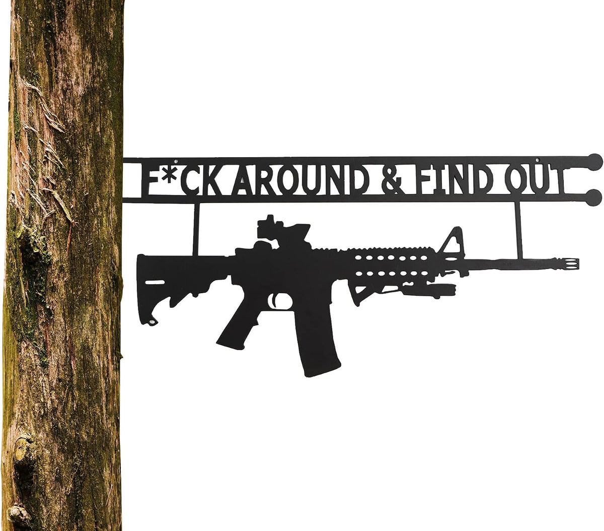 Metal No Trespassing Sign "You're In Range" Gun Metal Door, Wall or Tree Hanger Sign Decoration by GUTE,Metal Wall Art,Hanger, Gun Owners (Fck Around And Find Out)