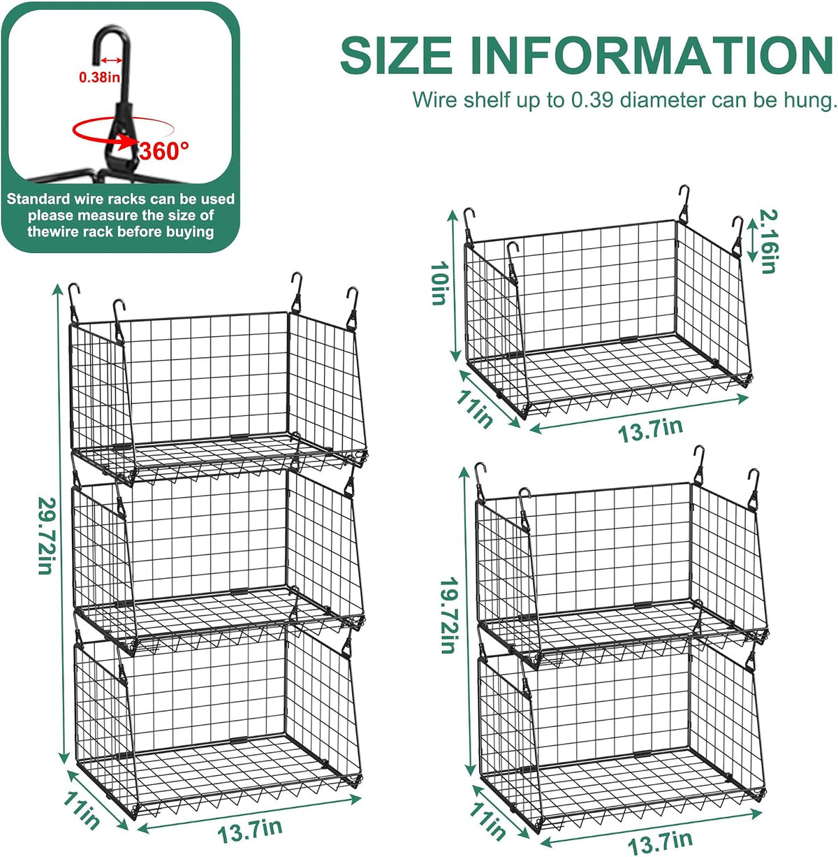 Jsskeeim 3 Pack Under Bottom Shelf Hanging Baskets for Pantry