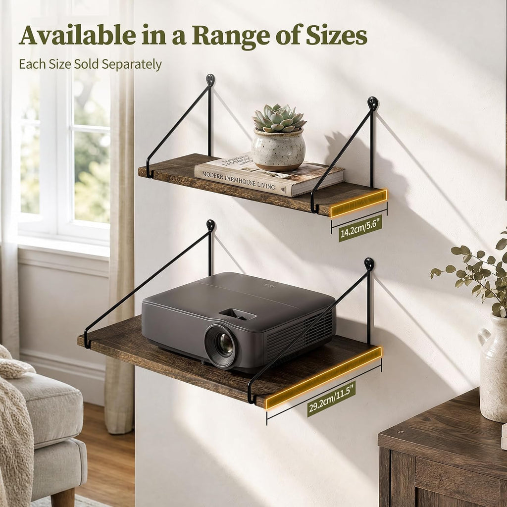 Afuly Dark Brown Floating Shelves for Wall, Rustic Wall Shelf, Solid Wood