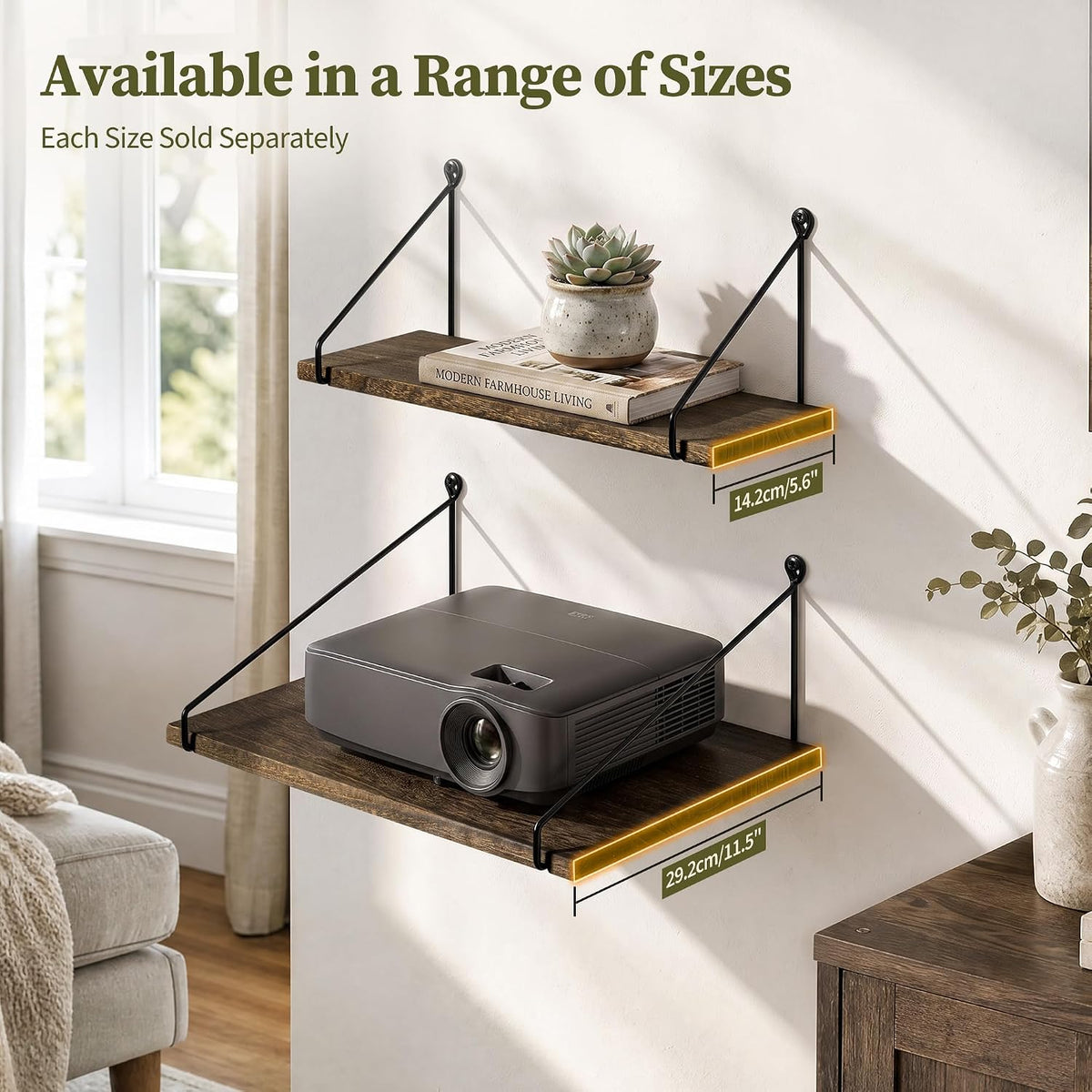 Afuly Dark Brown Floating Shelves for Wall, Rustic Wall Shelf, Solid Wood