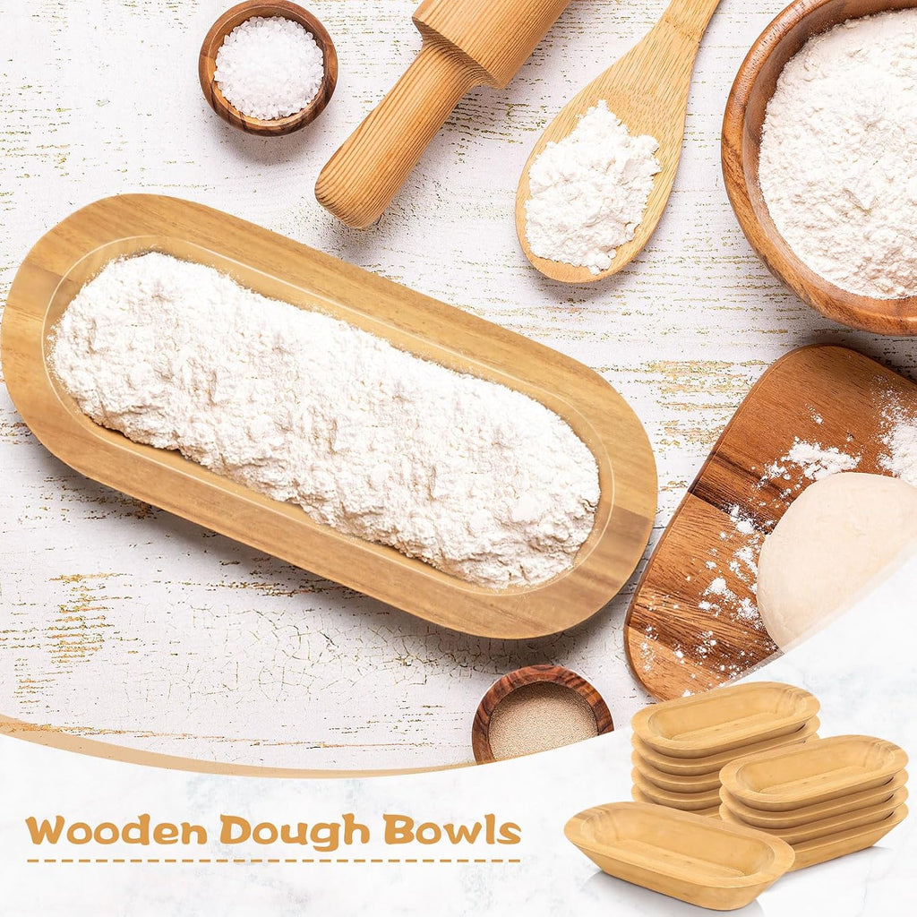 Nuogo 10 Pack 12.5 Inches Wooden Dough Bowls Bulk Rustic Bowls, Khaki